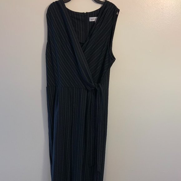Black Jumpsuit with Vertical Light Blue Lines - Picture 1 of 2